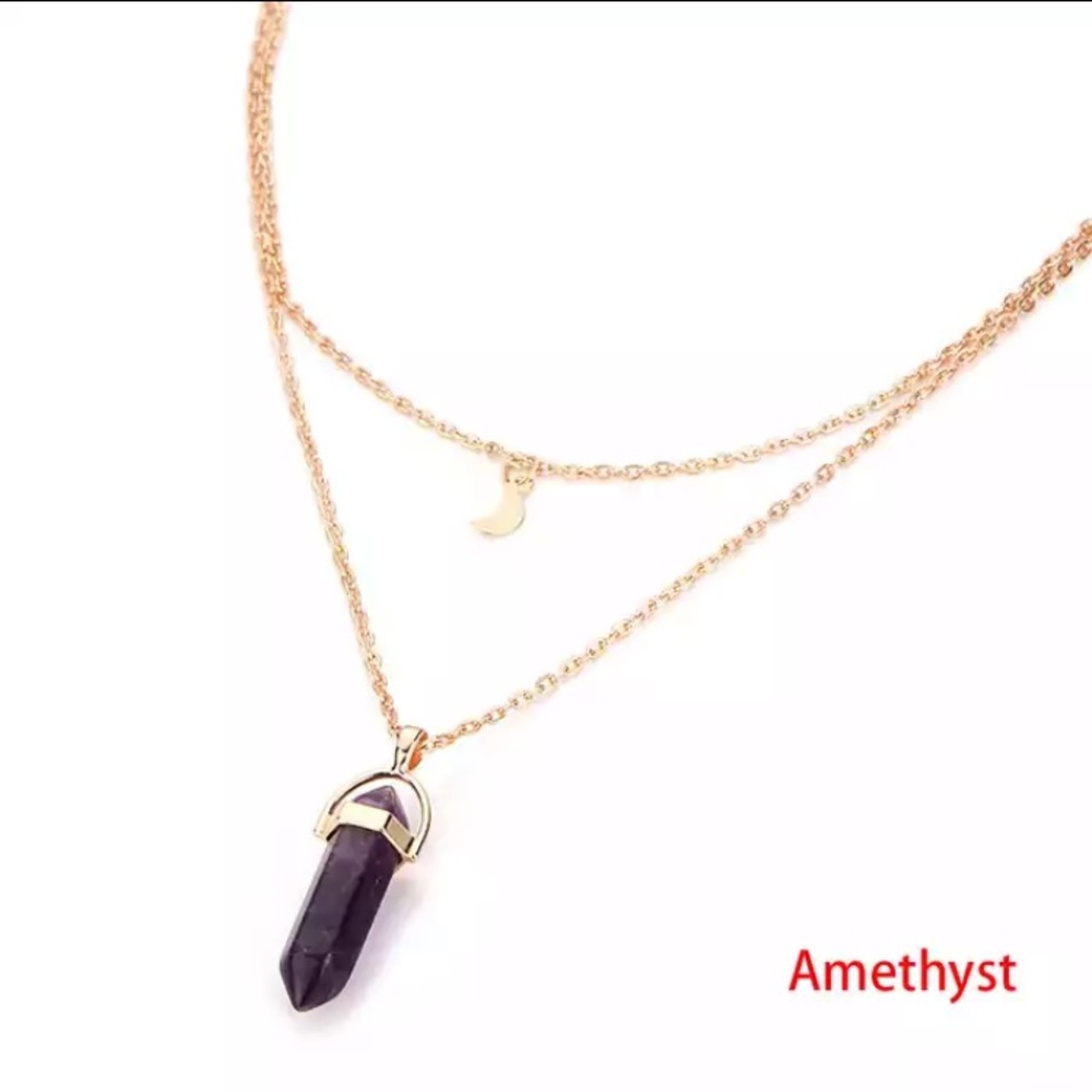 NWT Moon & Amethyst Point Pendant Necklace
